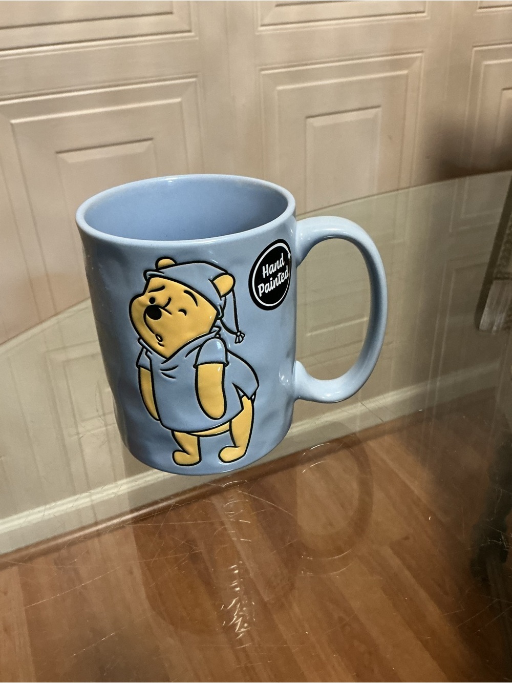 Sleepy Winnie The Pooh CAN’T ADULT TODAY Mug Disney Blue Hand Painted 17 Oz NEW